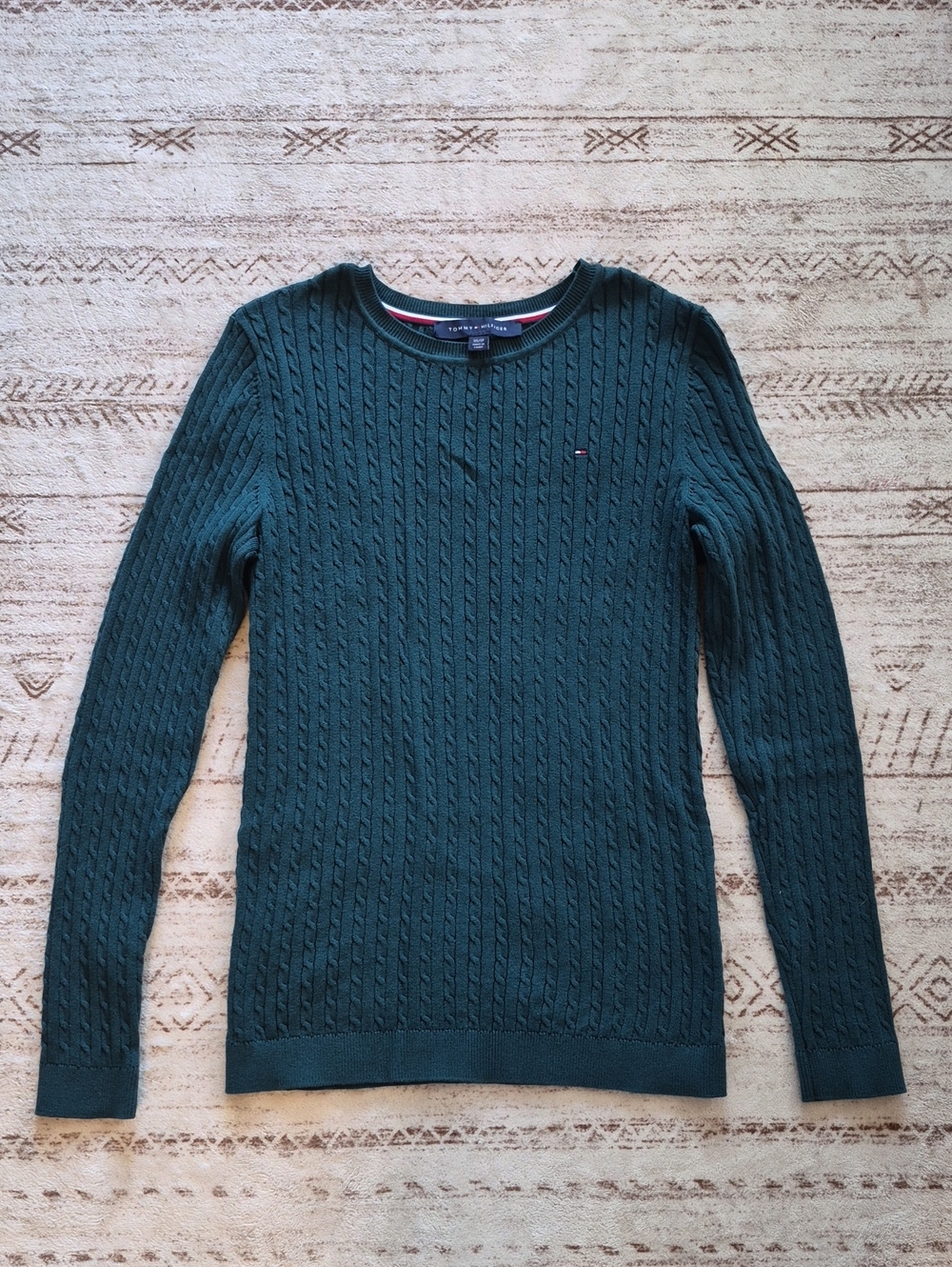 Tommy Hilfiger Men's Forest Green Cable Knit Crewneck Sweater